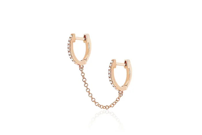 ef collection Earrings Diamond Double Mini Huggie Chain Earring