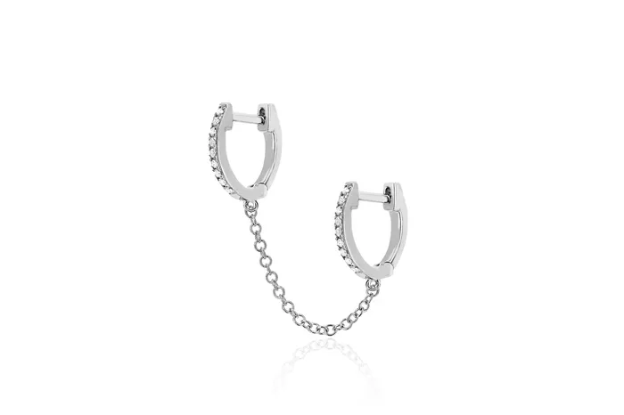 ef collection Earrings Diamond Double Mini Huggie Chain Earring