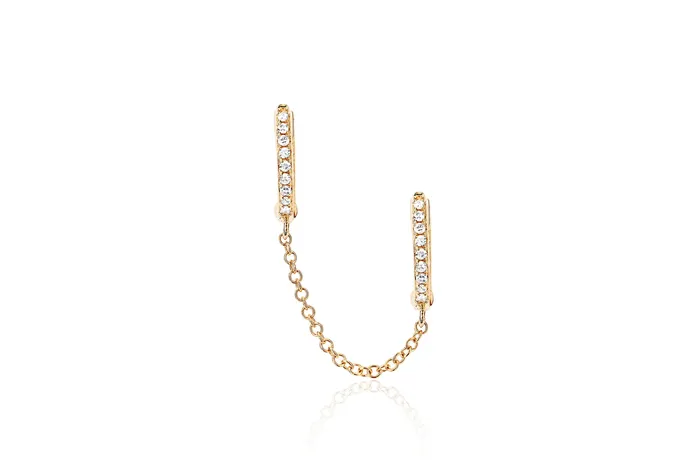 ef collection Earrings Diamond Double Mini Huggie Chain Earring