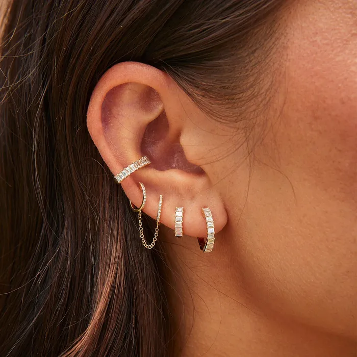 ef collection Earrings Diamond Double Mini Huggie Chain Earring