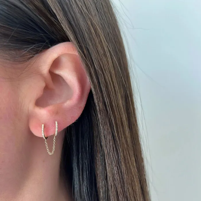 ef collection Earrings Diamond Double Mini Huggie Chain Earring