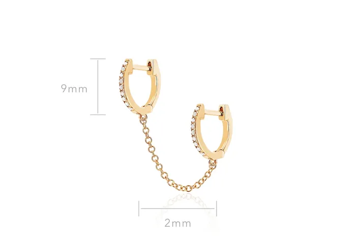 ef collection Earrings Diamond Double Mini Huggie Chain Earring