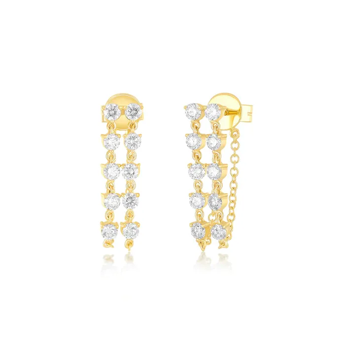 ef collection Earrings DOUBLE MULTI DIAMOND CHAIN STUD EARRING