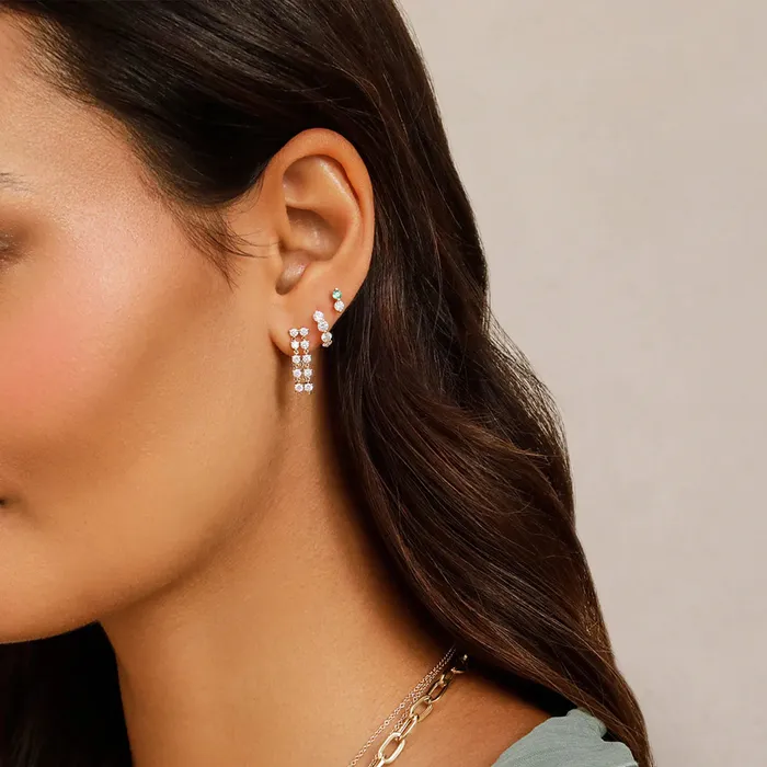 ef collection Earrings DOUBLE MULTI DIAMOND CHAIN STUD EARRING