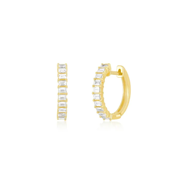 ef collection Earrings Prong Set Diamond Baguette Hoop Earrings