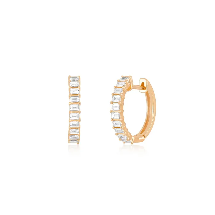 ef collection Earrings Prong Set Diamond Baguette Hoop Earrings