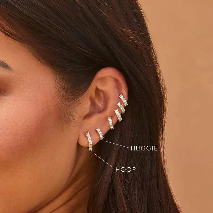 ef collection Earrings Prong Set Diamond Baguette Hoop Earrings