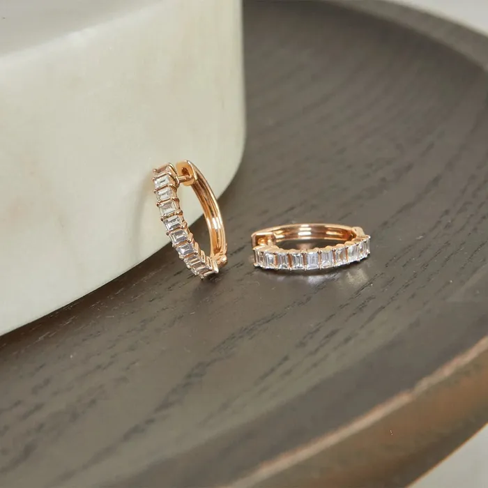 ef collection Earrings Prong Set Diamond Baguette Hoop Earrings