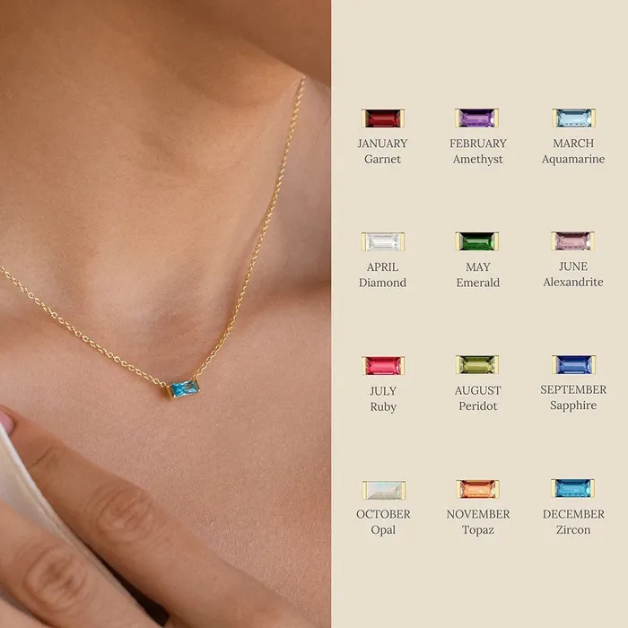 Get Signatured Necklaces Dainty Birthstone Baguette Necklace