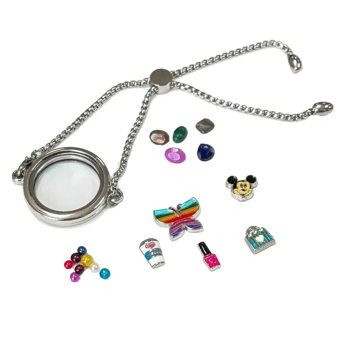 Glass Locket Bracelet Magnetic Stainless Steel Round 25mm Slider JE0066 Bracelets Glass Locket Bracelet Magnetic Stainless Steel Round 25mm Slider JE0066 Bracelets