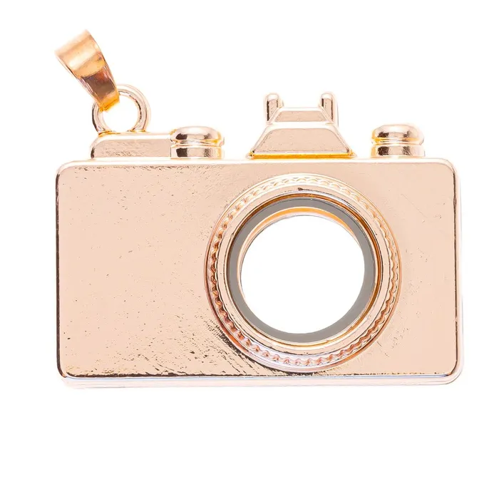 Glass Locket Pendant Magnetic Rose Gold Camera with Chain JE0224 Necklaces