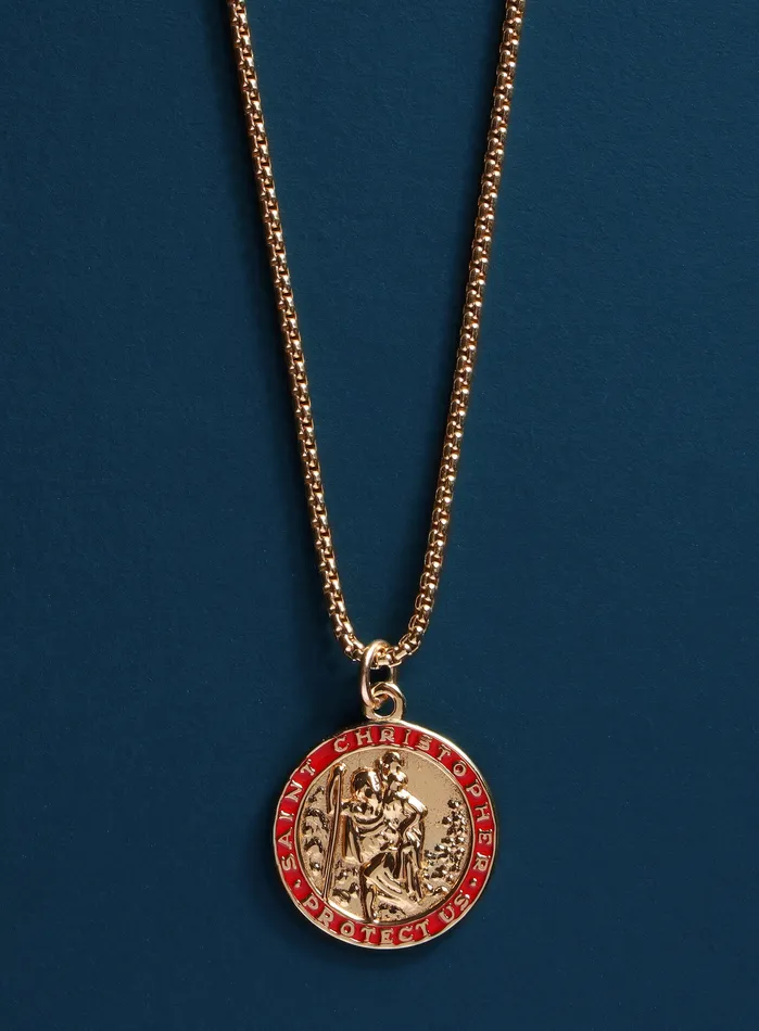 Gold Saint Christopher Red enamel pendant WE ARE ALL SMITH Mens Jewelry Clothing Necklaces Gold Saint Christopher Red enamel pendant WE ARE ALL SMITH Mens Jewelry Clothing Necklaces