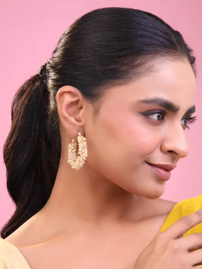 Hoop Earrings Gold Plated Pearl Earrings for Women Traditional Design Lightweight Gold Yellow Chimes Necklaces