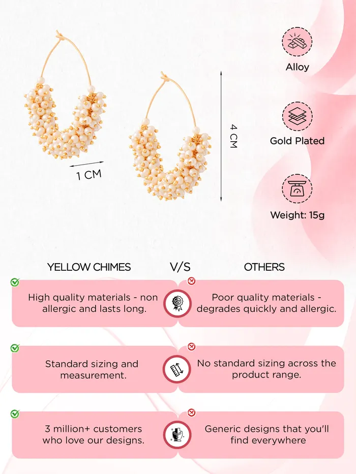 Hoop Earrings Gold Plated Pearl Earrings for Women Traditional Design Lightweight Gold Yellow Chimes Necklaces