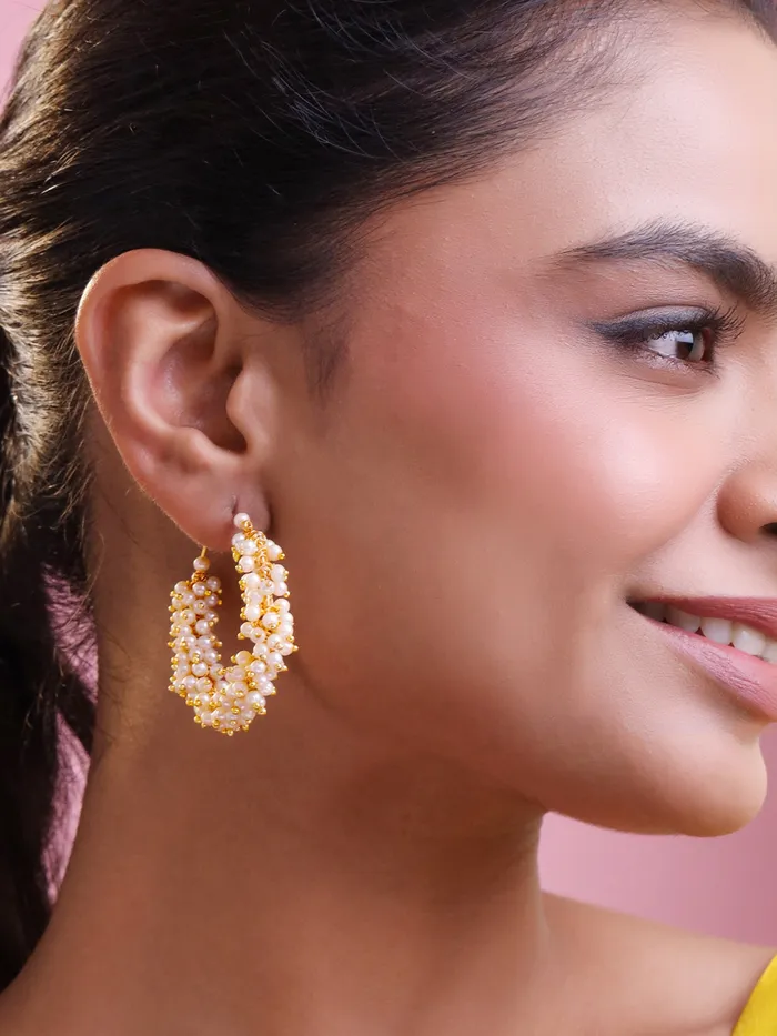 Hoop Earrings Gold Plated Pearl Earrings for Women Traditional Design Lightweight Gold Yellow Chimes Necklaces