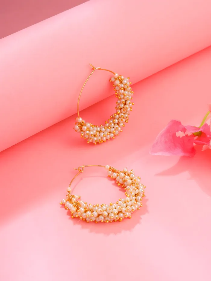 Hoop Earrings Gold Plated Pearl Earrings for Women Traditional Design Lightweight Gold Yellow Chimes Necklaces