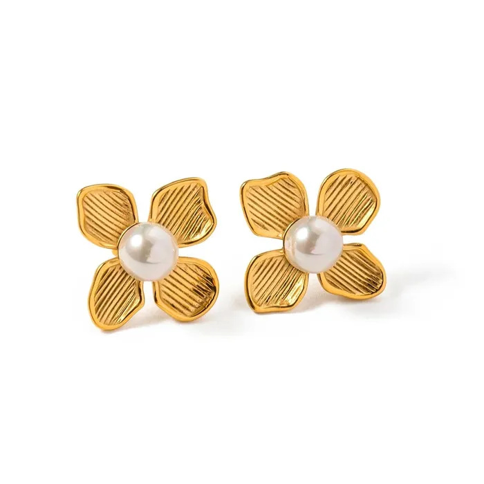 J and D Jewelry Baba Earrings Textured Flower Pearl Earrings