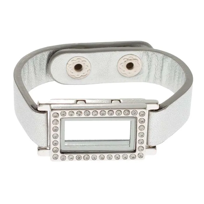 JE0060 Bracelets Glass Locket Bracelet Magnetic Vegan Leather Metallic Rectangle
