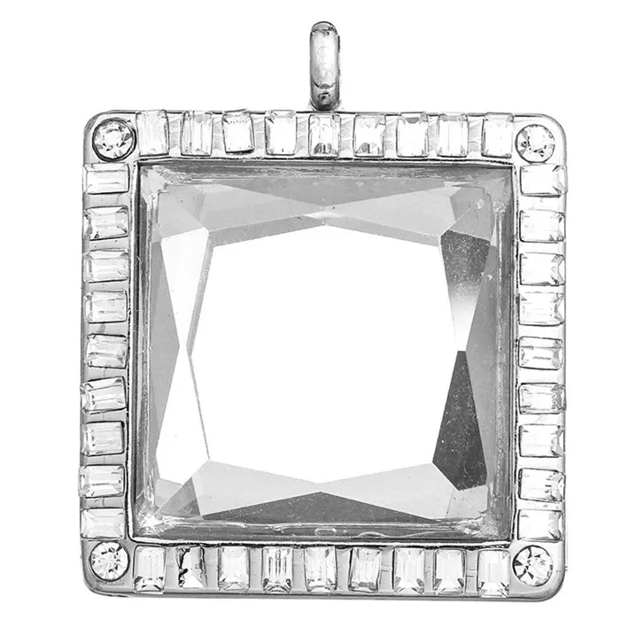 JE0089 Necklaces Glass Locket Pendant Magnetic Magnifying Square Rhinestone with Chain