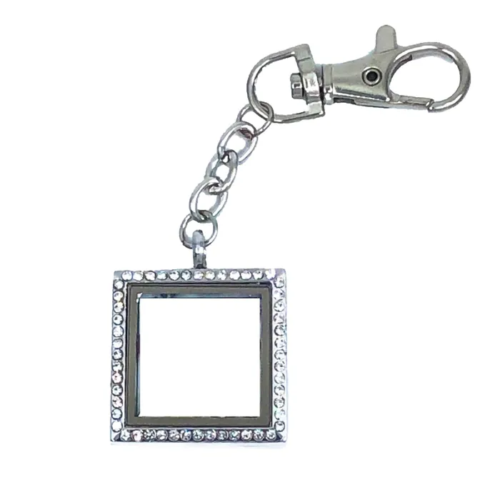 JE0120 Necklaces Glass Locket Keychain Magnetic 30mm Square Rhinestone