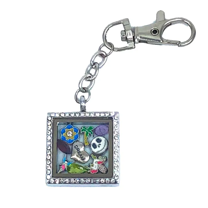 JE0120 Necklaces Glass Locket Keychain Magnetic 30mm Square Rhinestone