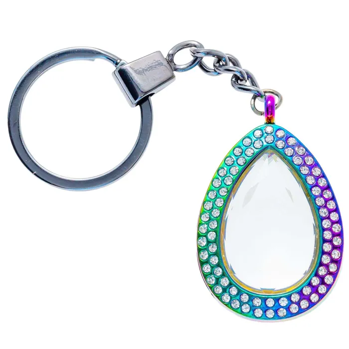 JE0217 Necklaces Glass Locket Pendant Magnetic Tear Drop Rainbow Plated