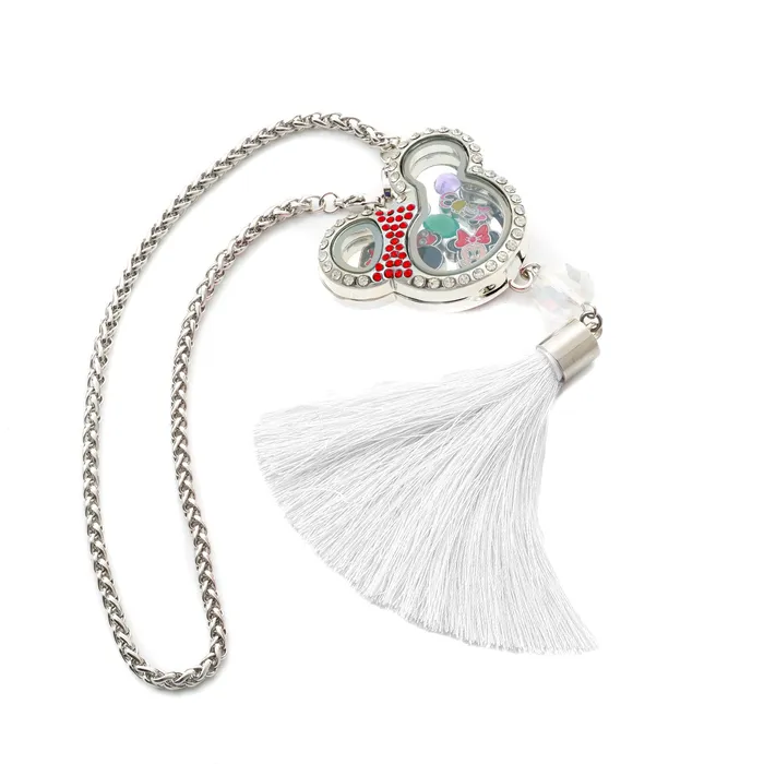 JE0257WHITE Glass Locket Pendant Magnetic Mickey Mouse White Car Hanging or Pendant Necklaces
