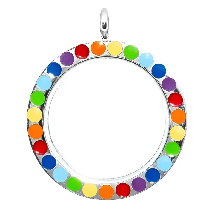 JE0296 Necklaces Glass Locket Pendant Twist Off Round Circle Rainbow Enamel