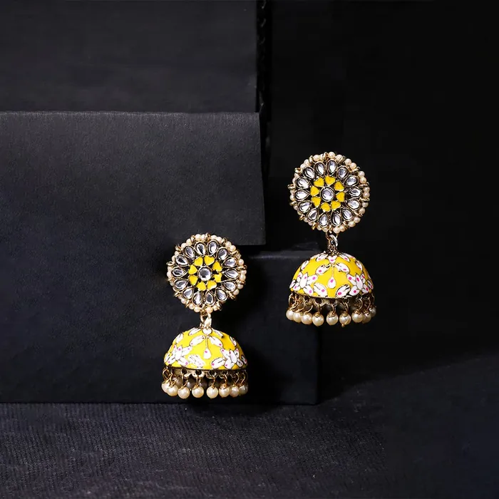Kairangi Bracelets Kairangi Meenakari Jhumka Earrings for Women Meenakari Handcrafted Gold Plated Traditional Yellow JhumkaJhumki Earrings for Women and Girls