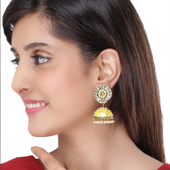 Kairangi Bracelets Kairangi Meenakari Jhumka Earrings for Women Meenakari Handcrafted Gold Plated Traditional Yellow JhumkaJhumki Earrings for Women and Girls
