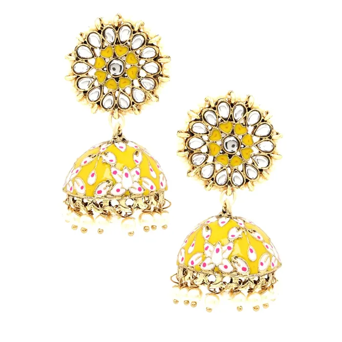 Kairangi Bracelets Kairangi Meenakari Jhumka Earrings for Women Meenakari Handcrafted Gold Plated Traditional Yellow JhumkaJhumki Earrings for Women and Girls