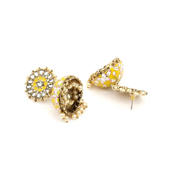 Kairangi Bracelets Kairangi Meenakari Jhumka Earrings for Women Meenakari Handcrafted Gold Plated Traditional Yellow JhumkaJhumki Earrings for Women and Girls