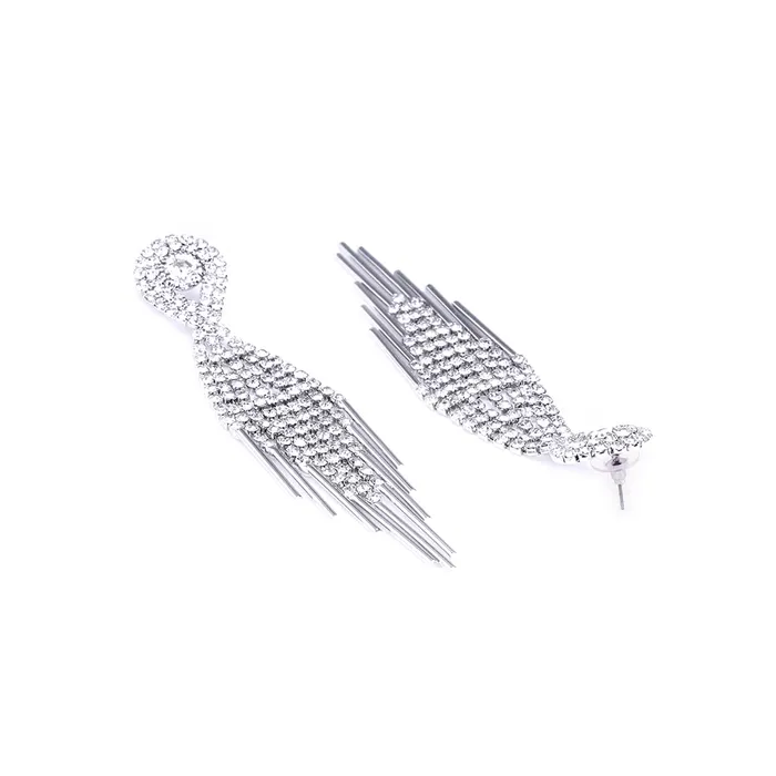 Kairangi Danglers Earrings for Women White Crystal Silver Plated Danglers Earrings for Women and Girls Yellow Chimes Earrings