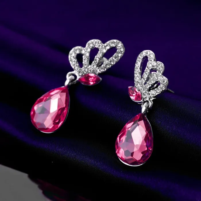Kairangi Earrings for Women and Girls Sparkling Pink and White Color Crystal Drop Butterfly Shaped Western Alloy Drop Earrings Birthday Gift for girls women Anniversary Gift for Wife Yellow Chimes Earrings