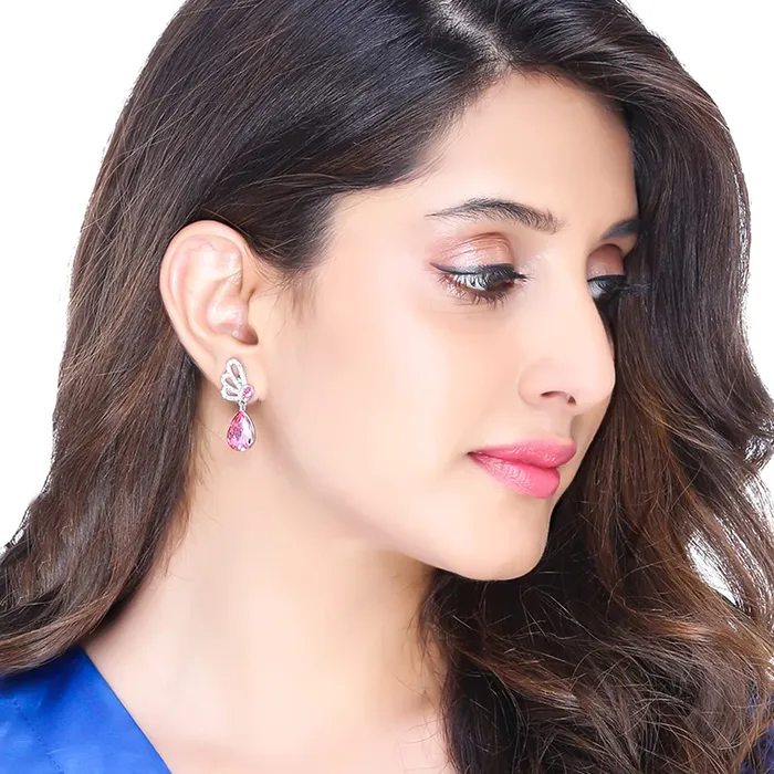 Kairangi Earrings for Women and Girls Sparkling Pink and White Color Crystal Drop Butterfly Shaped Western Alloy Drop Earrings Birthday Gift for girls women Anniversary Gift for Wife Yellow Chimes Earrings
