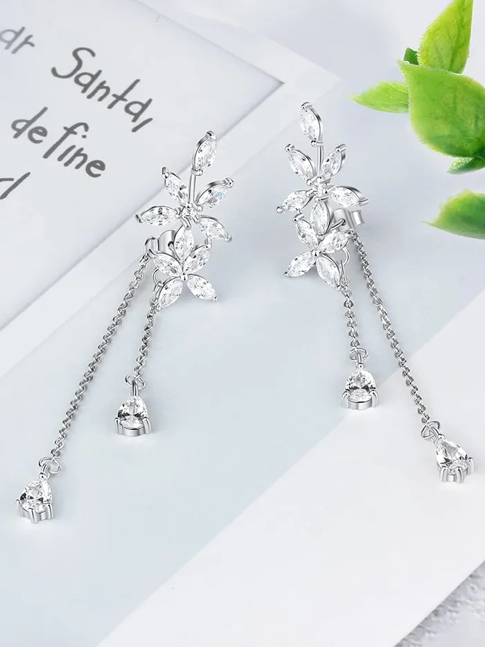 Kairangi Earrings For Women Sparkling Crystal Studded Silver Toned Back Drop Dangle Earrings For Women and Girls Yellow Chimes Earrings