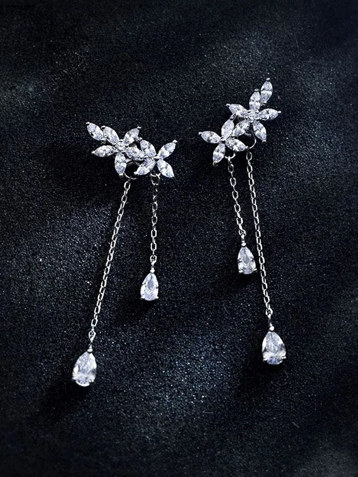 Kairangi Earrings For Women Sparkling Crystal Studded Silver Toned Back Drop Dangle Earrings For Women and Girls Yellow Chimes Earrings