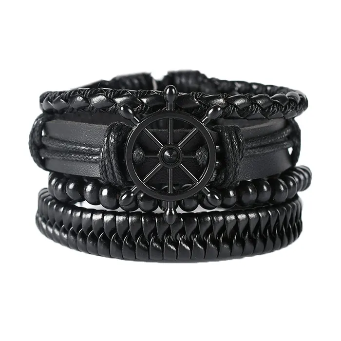 Kairangi Earrings Kairangi Bracelets for Men and Boys Leather Bracelet Set for Men Multi Layered Leather Wrap Wrist Bracelet Birthday Gift for Men Boys Anniversary Gift for Husband Design 14