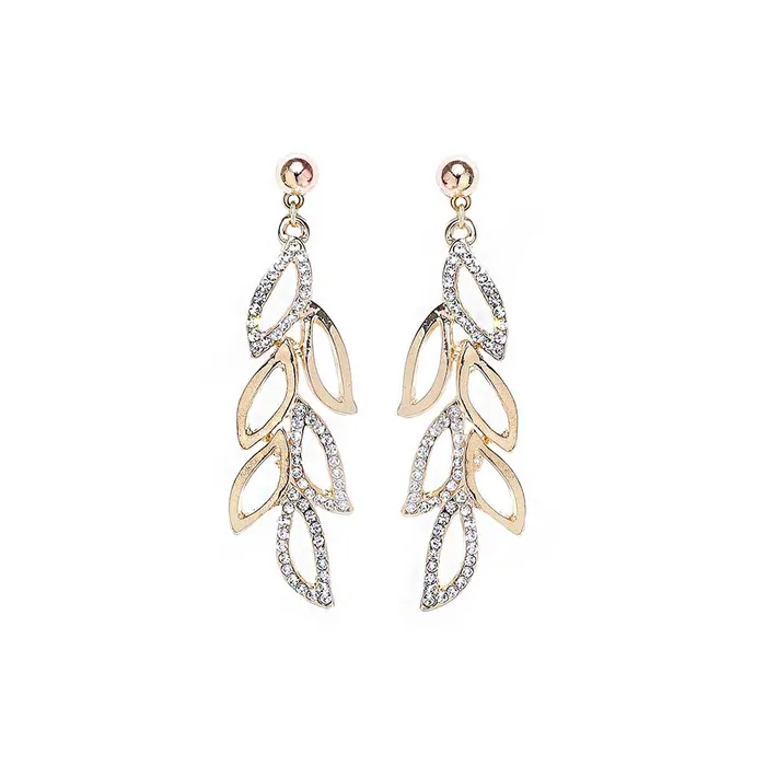Kairangi Earrings Kairangi Earrings for Women and Girls Gold Plated Crystal Studded Dangler Earrings Leaf Shaped Western Long Dangler Earrings Birthday Gift for girls women Anniversary Gift for Wife
