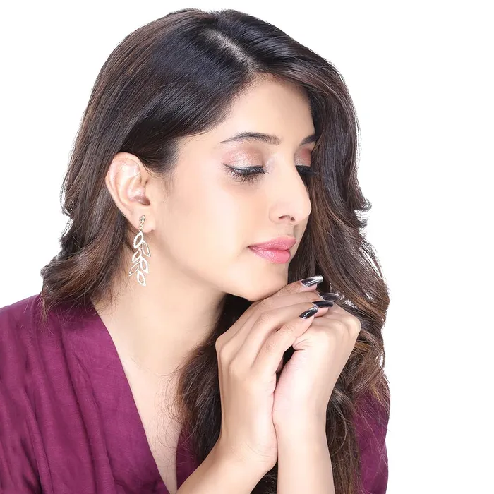 Kairangi Earrings Kairangi Earrings for Women and Girls Gold Plated Crystal Studded Dangler Earrings Leaf Shaped Western Long Dangler Earrings Birthday Gift for girls women Anniversary Gift for Wife
