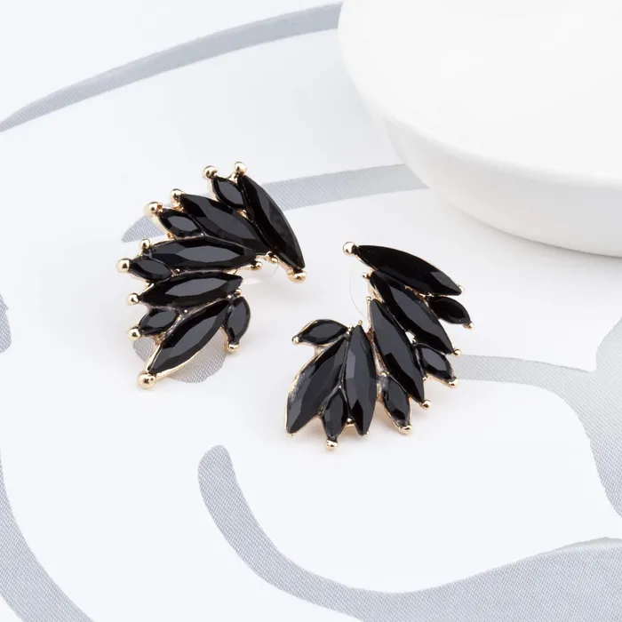 Kairangi Elegant Gold Plated Crystal Clip On Stud Earrings for Women and Girls Black Yellow Chimes Earrings
