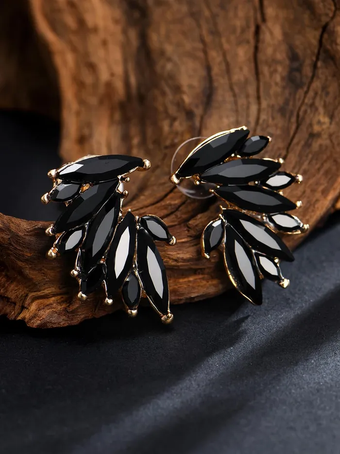 Kairangi Elegant Gold Plated Crystal Clip On Stud Earrings for Women and Girls Black Yellow Chimes Earrings