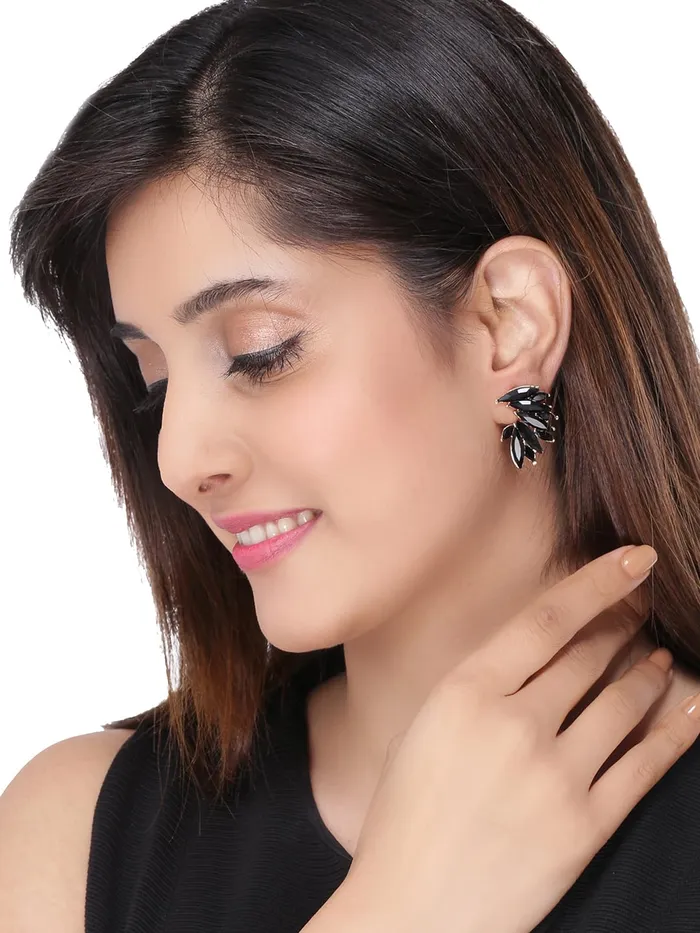 Kairangi Elegant Gold Plated Crystal Clip On Stud Earrings for Women and Girls Black Yellow Chimes Earrings