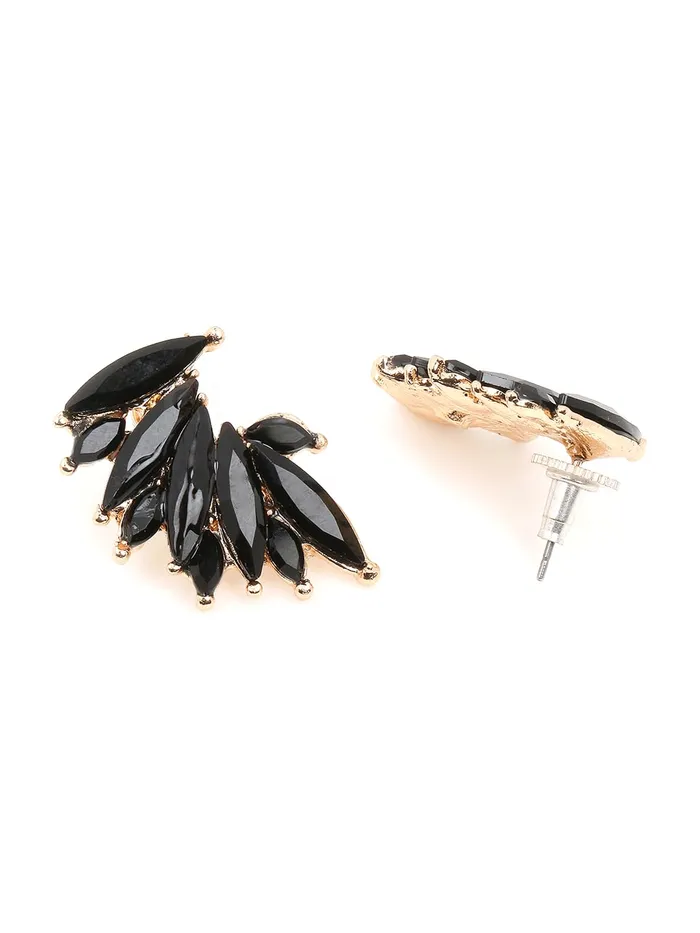 Kairangi Elegant Gold Plated Crystal Clip On Stud Earrings for Women and Girls Black Yellow Chimes Earrings