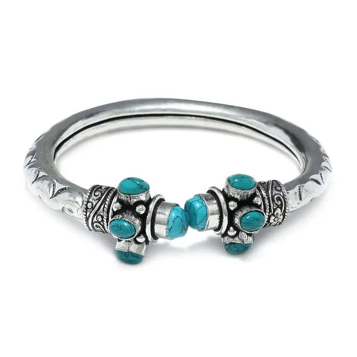 Kairangi Kairangi Oxidised Silver Bracelet for Men Turquoise Green Tribal Stone Silver Oxidised Kadaa Bangle Bracelet for Women and Girls Earrings Kairangi Kairangi Oxidised Silver Bracelet for Men Turquoise Green Tribal Stone Silver Oxidised Kadaa Bangle Bracelet for Women and Girls Earrings