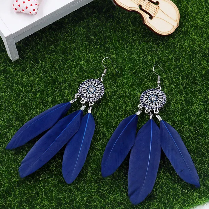Kairangi Long Earrings for Women Blue Feather Long Tassel Earring for Women and Girls Yellow Chimes Earrings
