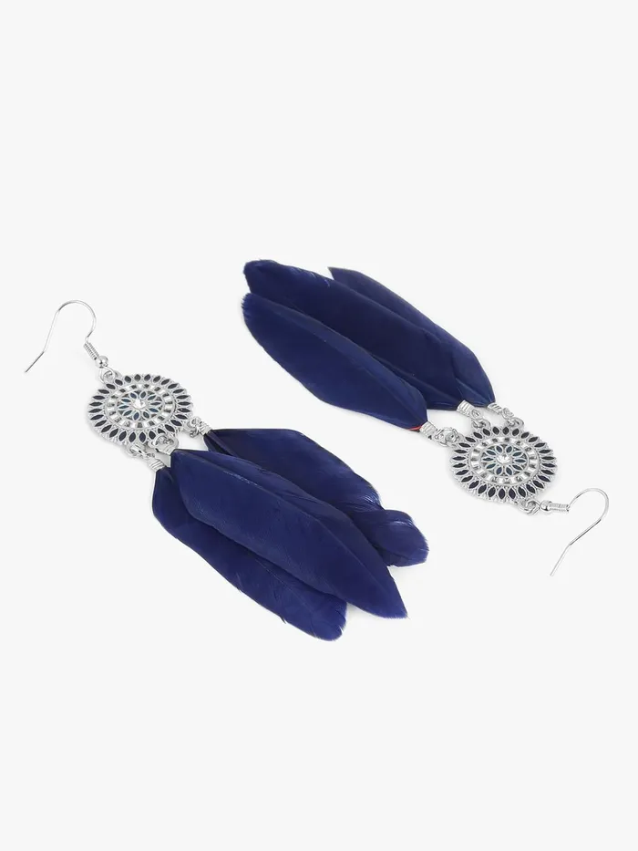 Kairangi Long Earrings for Women Blue Feather Long Tassel Earring for Women and Girls Yellow Chimes Earrings