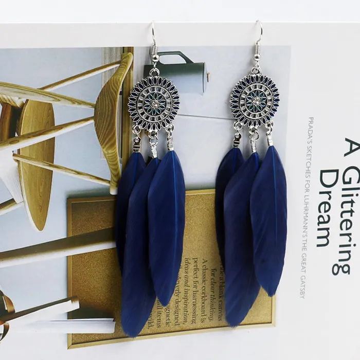 Kairangi Long Earrings for Women Blue Feather Long Tassel Earring for Women and Girls Yellow Chimes Earrings
