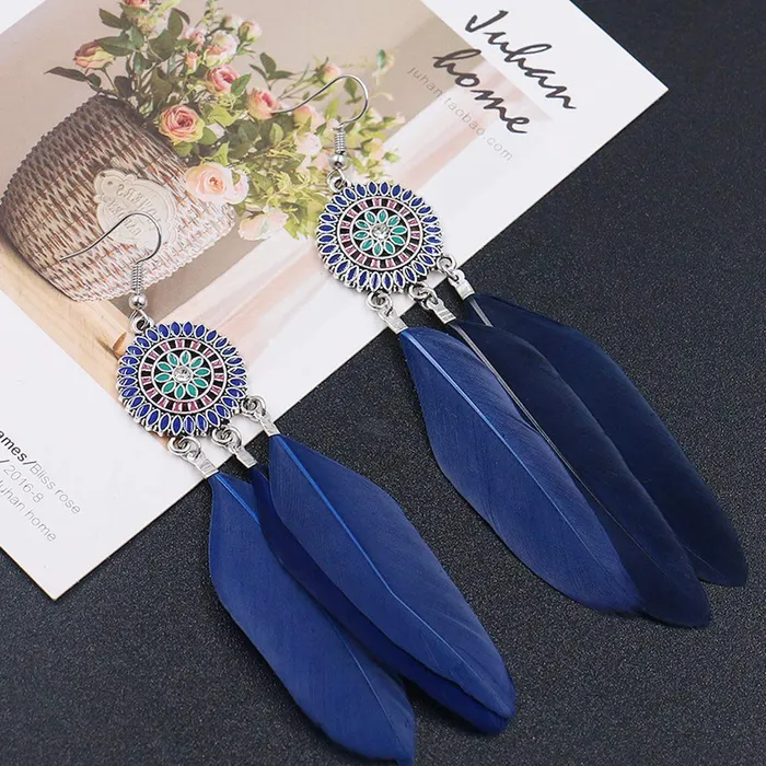 Kairangi Long Earrings for Women Blue Feather Long Tassel Earring for Women and Girls Yellow Chimes Earrings