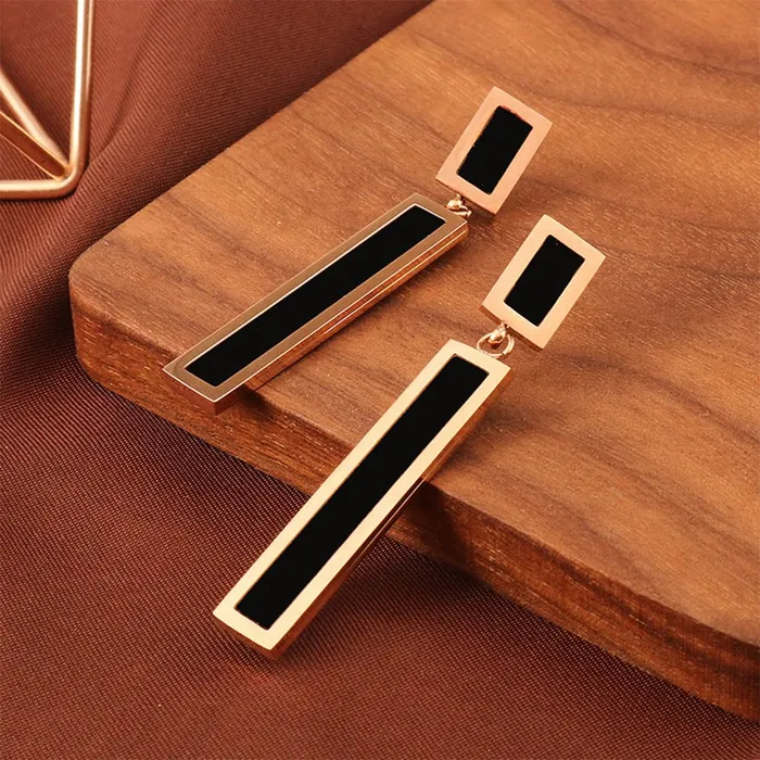 Kairangi Long Earrings for Women Western Rose Gold Plated Stainless Steel Black Square Drop Danglers Earrings For Women and Girls Kairangi Earrings Kairangi Long Earrings for Women Western Rose Gold Plated Stainless Steel Black Square Drop Danglers Earrings For Women and Girls Kairangi Earrings